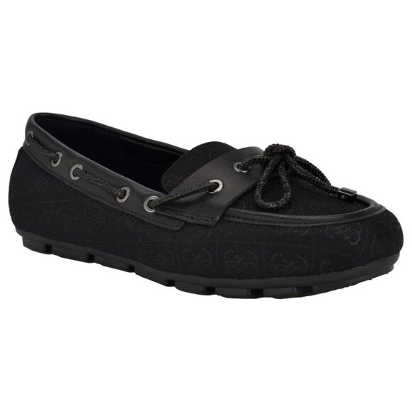 Guess Women's Lavonta Rhinestone Lace Tailored Boat Shoes - Black Logo - Picture 1 of 4